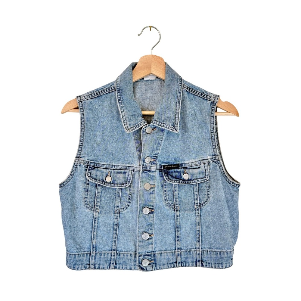 Vintage Guess Jeans Denim Vest Light Wash Cropped Trucker Jacket L